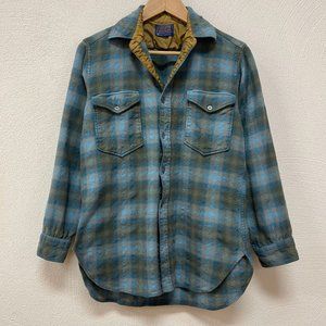 Pendleton Plaid Flannel Shirt 100% Virgin Wool Long Sleeve Blue Green Size 10
